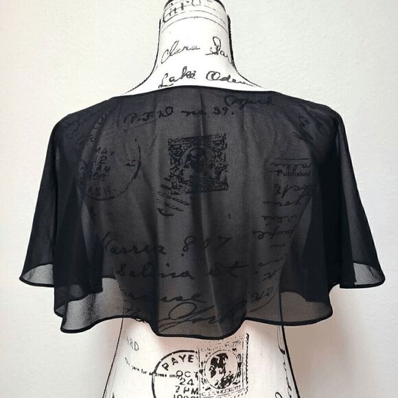 Mesh Evening Gothic Flapper 1920s Simple Black Shawl Wrap Cape NEW - Picture 3 of 16